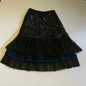 Basil & Maude | Whimsigoth Embroidered Beaded Tulle Tiered Midi Skirt — Size 2